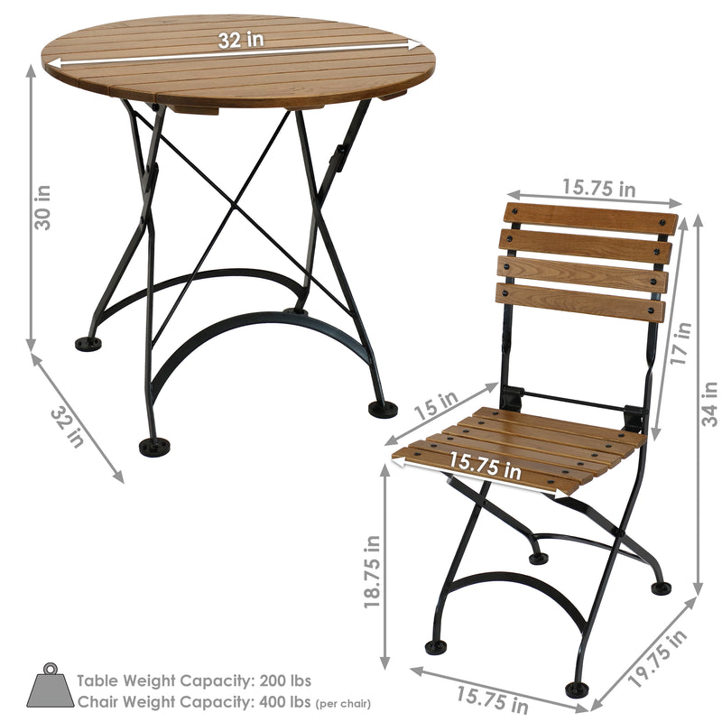 Sunnydaze European Chestnut Wood Folding Bistro Table and Chairs Set