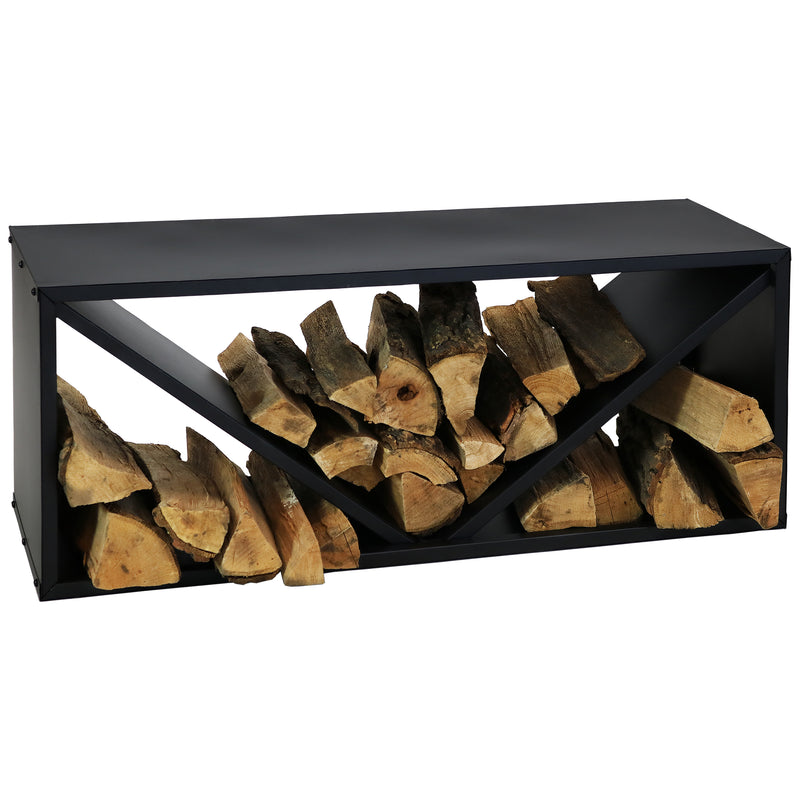 Sunnydaze Triple Triangle Black Steel Firewood Log Rack - 41-Inch
