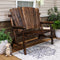 Rustic fir wood bench with high back and wide seat on deck patio