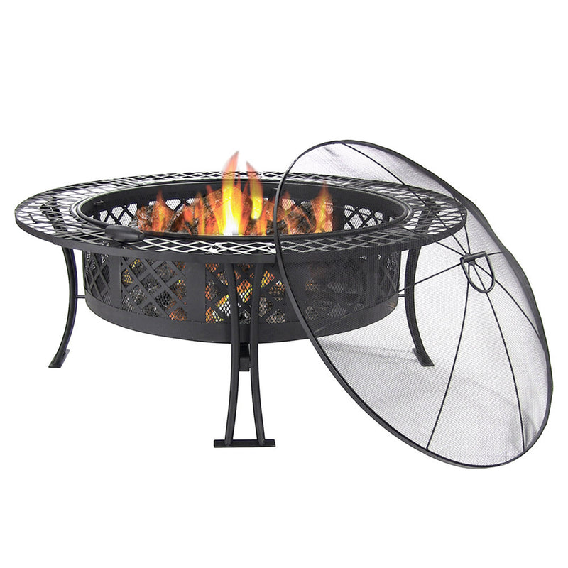 Sunnydaze 40" Diamond Weave Large Fire Pit with Spark Screen & Poker Tool